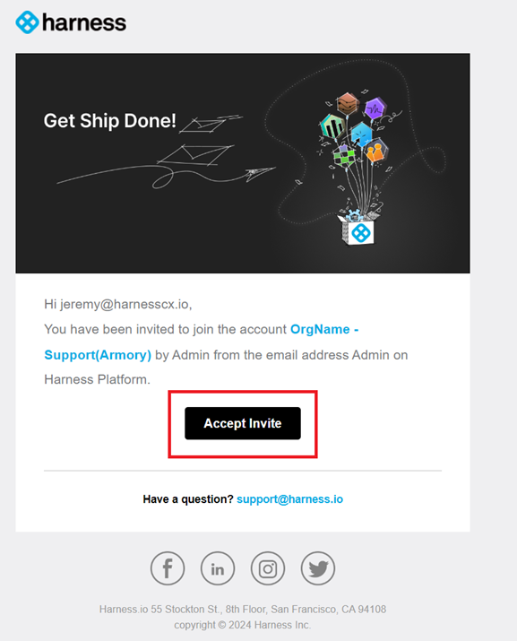 Harness email invite example emailInviteExample